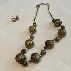 Elegant Gold-Toned Beaded Necklace and gold studs earrings. Not a total match